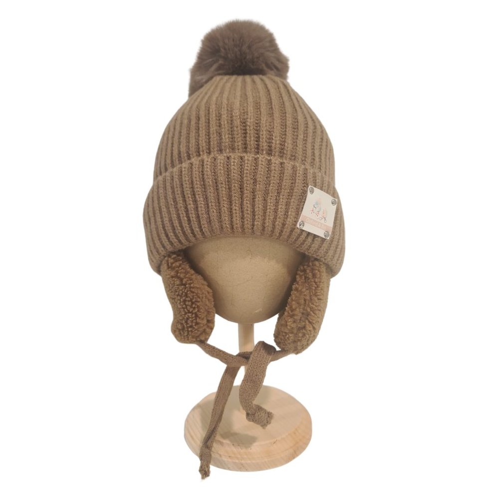 Aspen Knit Beanie Hat With Earflaps, Brown